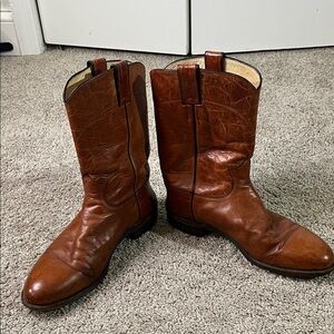 Justin Roper Western Boot Vintage 90s Made in USA Brown Leather Men’s Size 9.5